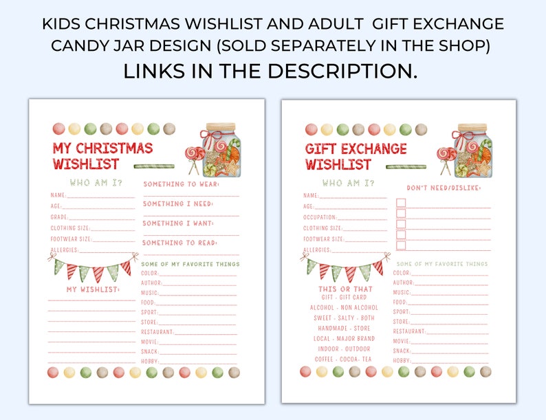 Secret Santa Questionnaire, Christmas Wishlist, Printable Gift