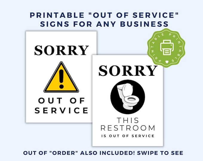 Señal De Baño Fuera De Servicio Imprimible Pdf Png Etsy México