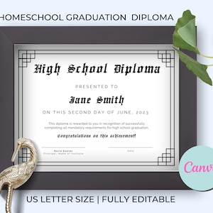 Homeschool High School Diploma, Graduation Certificate, High School Diploma, High School Diploma Template, Editable Homeschool Diploma
