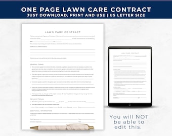Simple Lawn Care Contract, Landscaping Business Contract, Basic Yard Mowing Contract, Lawn Maintenance Service Agreement, Printable Contract