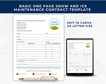Snow Plowing Contract, Snow Removal Service Agreement, Ice Management Template, Driveway Clearing Service Form, Groundskeeping Agreement