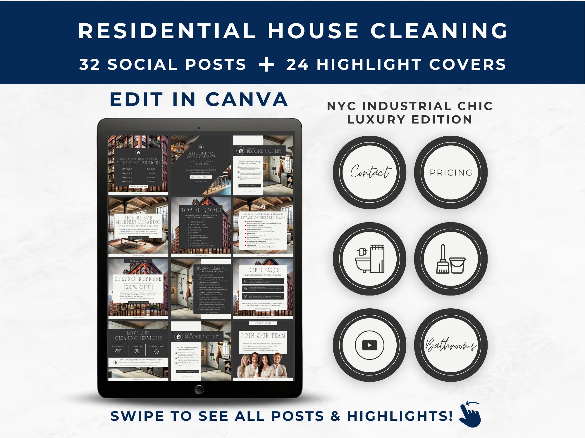 Residential Cleaning Social Media Templates, NYC Chic Luxury Home Cleaning Service, Highlight Cover, Professional House Cleaning IG Strategy