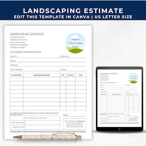 Landscape Estimate Template, Solo Operator Lawn Care, Landscaping Business Forms, Yard Care Estimate Template, Lawn Maintenance Quote, LC01