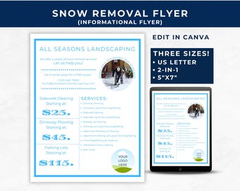 Editable Snow Plowing Flyers, Snow Blowing Flyer, Snow Removal Flyer Template, Snow Clearing Flyer, Canva Editable Small Business Templates