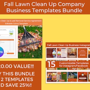 Fall Lawn Clean Up Contract, Leaf Removal Company Service Agreement, Canva Editable Template, Leaf Blowing, Leaf Raking, Social Media Post