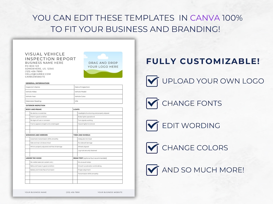 Visual Vehicle Inspection Report, Automobile Examination Summary, Car ...