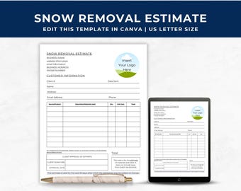 Snow Removal Estimate, Proposal Template Snow Plowing, Snow Clearing Proposal, Ice Management, Printable Snow Removal Business Billing Forms