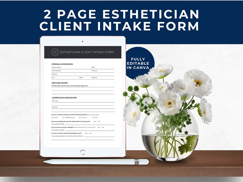 Client Intake Form for Esthetician, Client Consent Form Esthetician ...