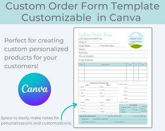 Custom Order Form Template, Purchase Order Form, Editable Canva Template, Order Form for Small Business, Printable Custom Craft Order Form