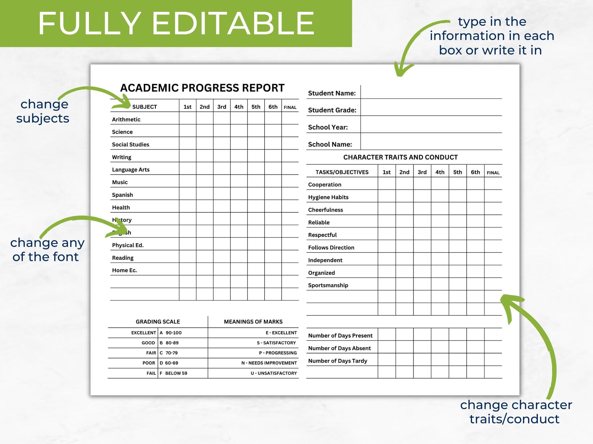 Homeschool Report Card, Printable Report Card, Editable Report Card ...