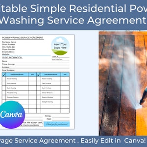 Power Washing Service Agreement, Pressure Washing Service, Editable Business Template, Power Cleaning Company, Pressure Cleaning Company