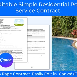 Residential Pool Maintenance Contract, Pool Cleaning Contract, Pool Service Contract, Basic Pool Service Agreement, Standard Pool Contract