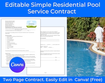 Residential Pool Maintenance Contract, Pool Cleaning Contract, Pool Service Contract, Basic Pool Service Agreement, Standard Pool Contract