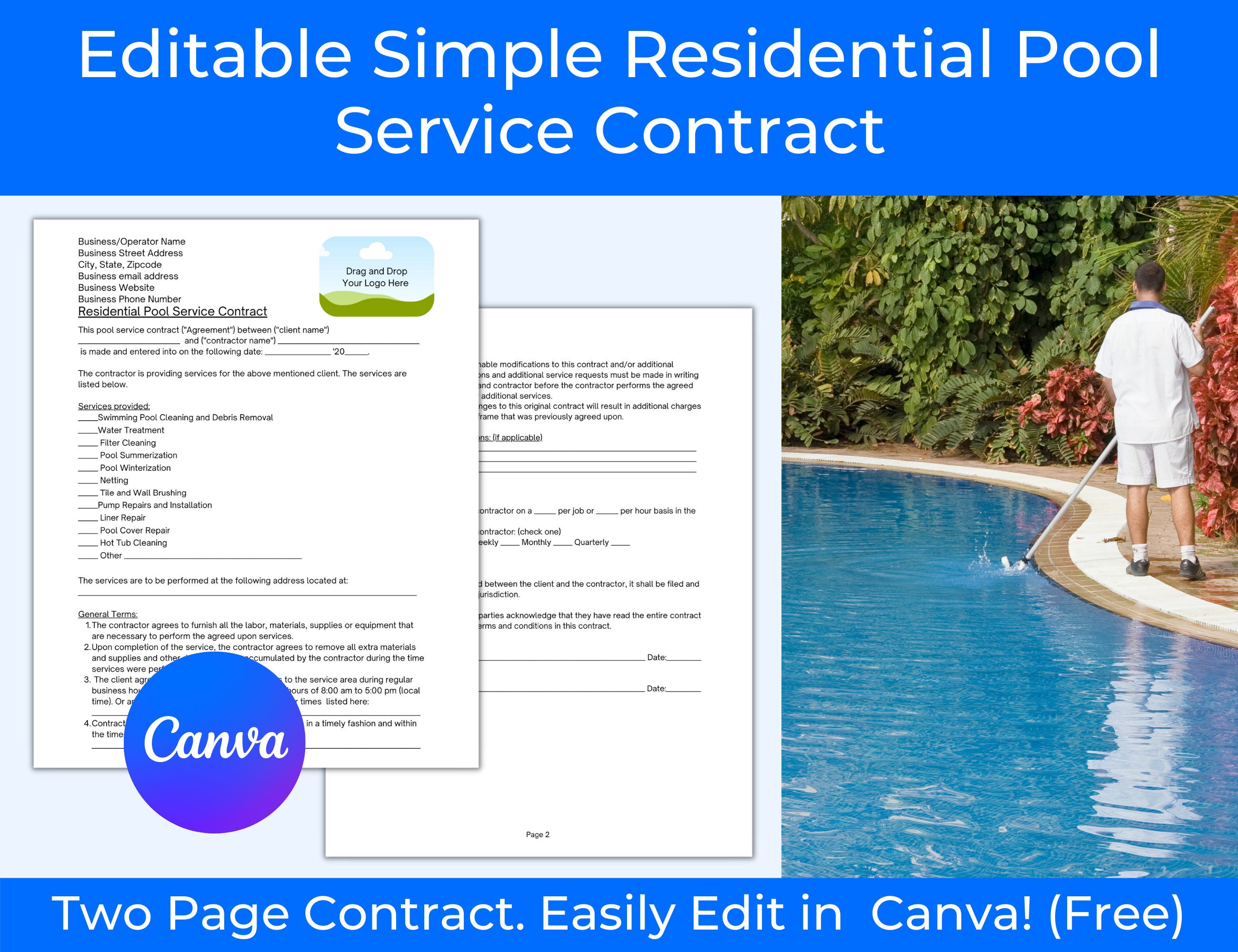 Residential Pool Maintenance Contract, Pool Cleaning Contract, Pool