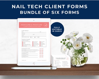 Nail Tech Client Consent Form, Nail Tech Client Consultation Form, Client Treatment Record, Client Intake Form, Weekly Planner, Coral, NT01