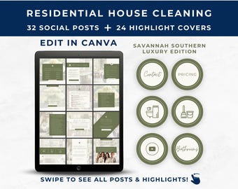 Residential Cleaning Social Media Templates, Southern Luxury Home Cleaning Service, Highlight Cover, Professional House Cleaning IG Strategy