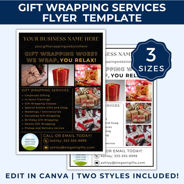Gift Wrapping Flyer Template, Present Wrapping Service, Editable Template, Corporate Gifting, In Store Training, Birthday, Holiday, GWS01
