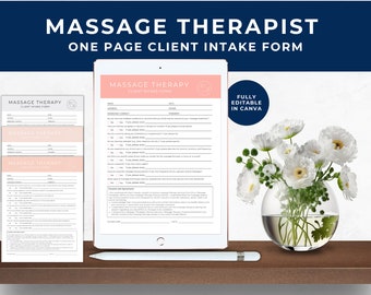 Massage Therapist Client Form, Intake Form Template For Massage Therapy, Client Intake Form, Medical History, Consultation Form, Melon, MT01