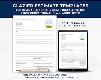 Glazier Estimate Template, Glass Installer Quote Sheet, Editable Trade Job Estimate Form for Window & Door Contractors, Shower Door, GGI0