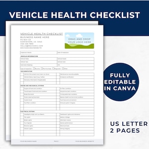 Vehicle Health Checklist, Auto Performance Log, Car Care Record, Automotive Service Checklist, Truck Maintenance, Service Department Form