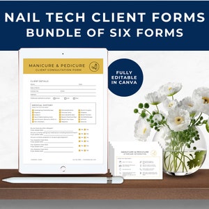 Nail Tech Client Consent Form, Nail Tech Client Consultation Form, Client Treatment Record, Client Intake Form, Weekly Planner, Gold, NT01