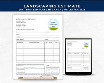 Landscape Estimate Template, Solo Operator Lawn Care, Landscaping Business Forms, Yard Care Estimate Template, Lawn Maintenance Quote, LC01