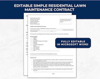 Landscape Contract, Residential Lawn Maintenance, Lawn Mowing, Yard Work, Landscaping Contract Template, Lawn Care Service Agreement, LC01