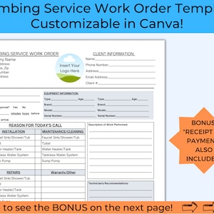 Plumbing Work Order, Plumbing Company Templates, Plumbers Work Order, New Home Plumbing, Plumbing Service Work Order, Plumbing Maintenance