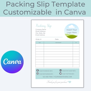 Packing Slip, Packing Slip Template, Packing List, Printable Shipping List, Customer Receipt, Canva Editable Template, Small Business Form