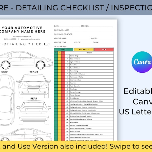 Car Detailing Forms Etsy