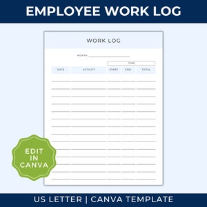 Employee Work Log, Editable Hr Template, Work Log Form, Time Tracking, Employee Log, Activity Tracker, Work Hours, Daily Work Record, EB01