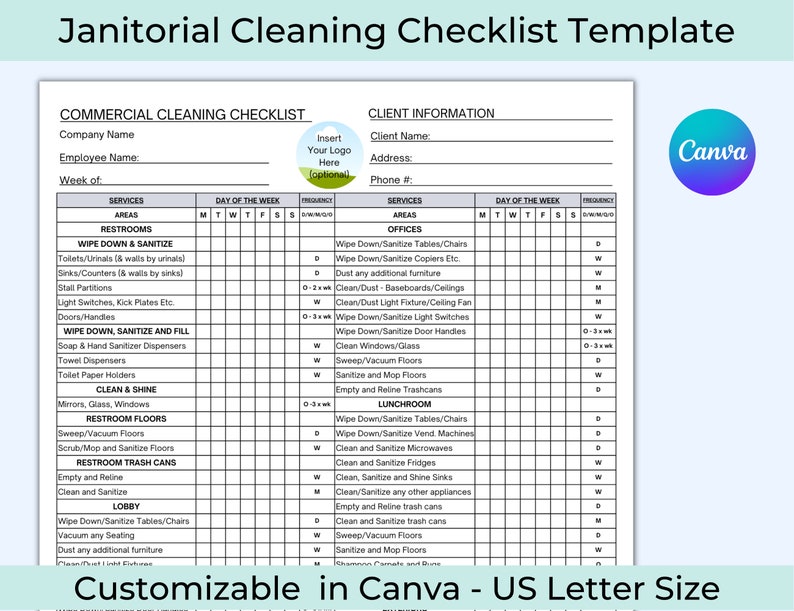 Checklist for Cleaning Service, Janitorial Cleaning Checklist ...