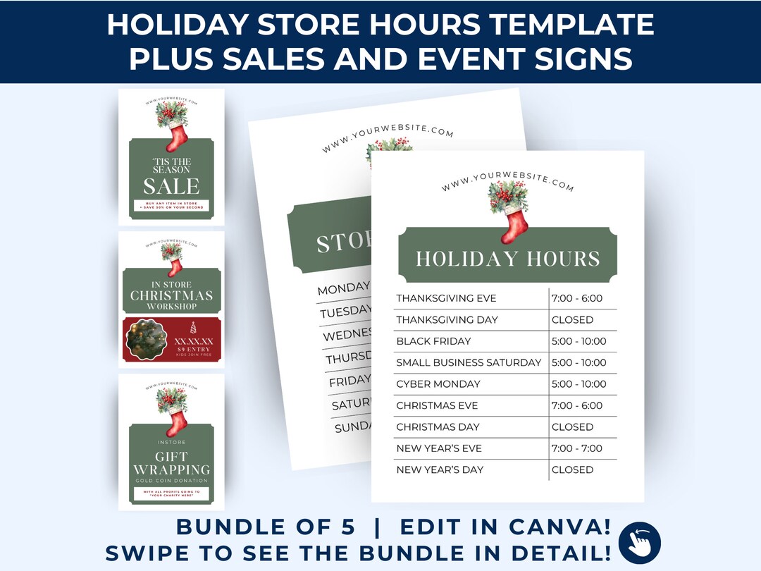 Holiday Store Hours Template, Christmas Store Hours Sign, Business