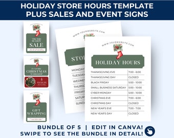 Holiday Store Hours Template, Christmas Store Hours Sign, Business Holiday Door Signs, Editable Informational Sign, In Store Workshop, HOL01