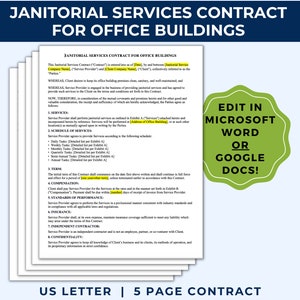 Commercial Cleaning Business Contract, Cleaning Contract Template, Janitorial Service Contract Template, Janitor Contract, Office,  JCB01