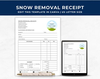 Snow Removal Receipt, Payment Confirmation Template Snow Plow, Snow Clearing, Ice Management, Printable Snow Plowing Business Billing Forms