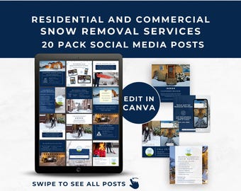Snow Removal Social Media Templates, Winter Services Promotion, Snow Plowing Instagram, Ice Removal, Sidewalk Clearing, Snow Plow Business