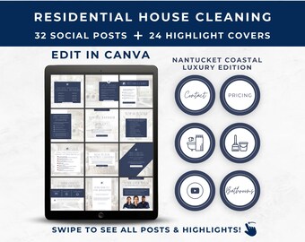 Residential Cleaning Social Media Templates, Coastal Luxury Home Cleaning Business, Highlight Cover, Professional House Cleaning IG Strategy