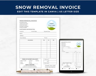 Snow Removal Invoice, Payment Request Template Snow Plow, Snow Clearing, Ice Management Bill, Printable Snow Plowing Business Billing Forms