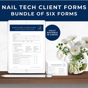 Nail Tech Client Consent Form, Nail Tech Client Consultation, Client Treatment Record, Client Intake Form, Weekly Planner, Navy Blue, NT01
