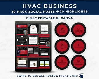 Social Media Posts for HVAC, Heating and Cooling Posts, Instagram Highlight Cover, HVAC Content, Air Conditioning, IG, Black and Red, HVAC01