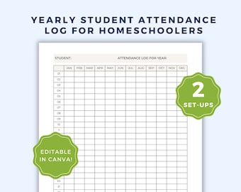 Printable Student Attendance Tracker, Attendance Log, Attendance Sheet, Homeschool Planner, Attendance Record, Class Attendance, Homeschool