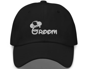 Groom Font Mickey Top Hat Embroidered Hat-Black-"Dad Hat" Style-Over 30 Colors-Theme Park Hat-Just Married Hat-Bride & Groom Hat-Wedding Hat