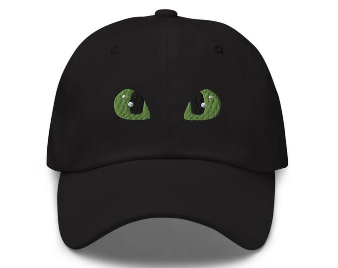Featured listing image: Black Dragon Eyes - Embroidered Hat - "Dad Hat" Style - Over 30 Colors - Theme Park Hat
