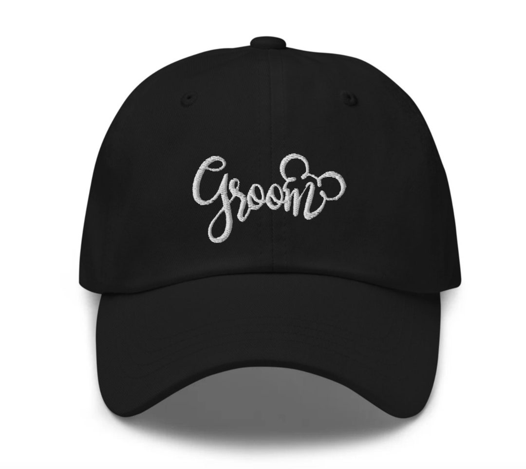 Groom Cursive Mickey Ears Embroidered Hat-black-