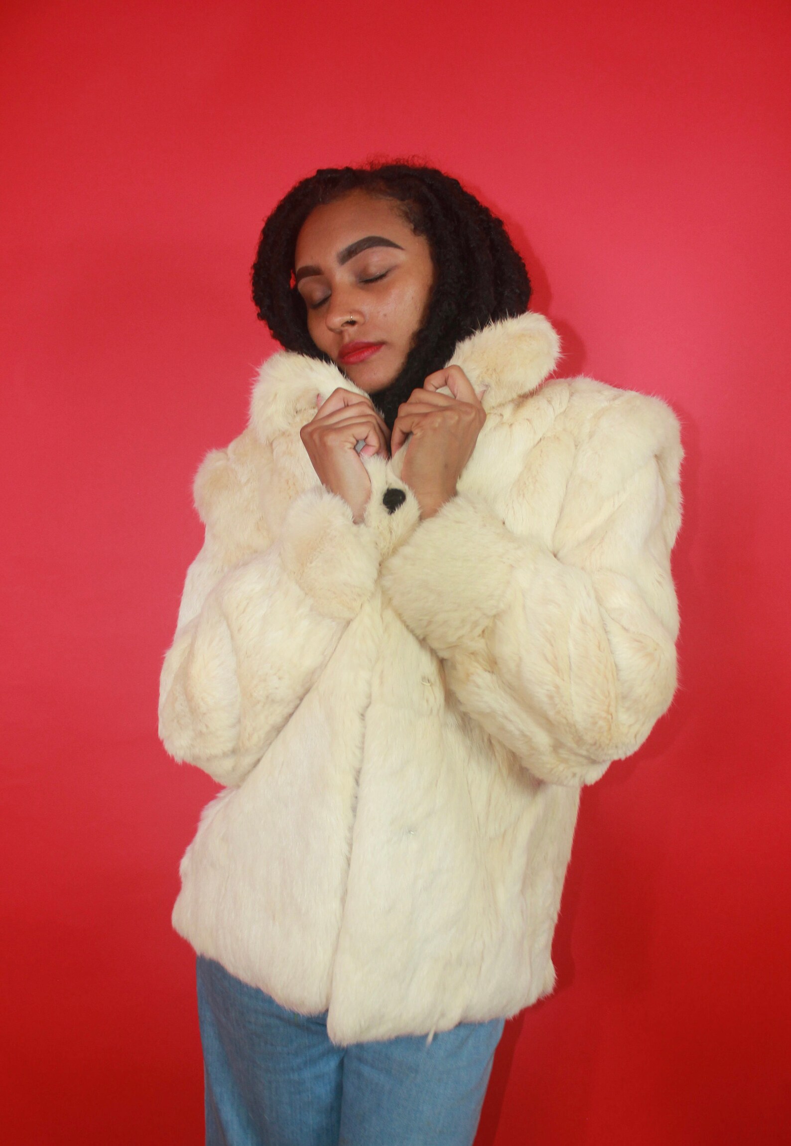 1960's mademoiselle White Rabbit Fur Coat Etsy