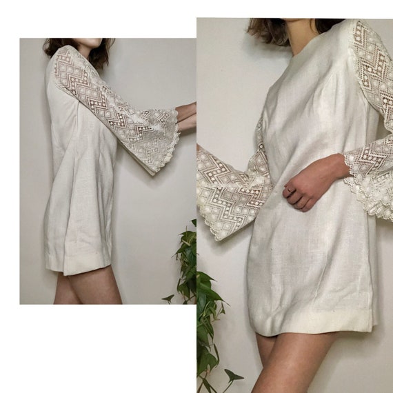 Stunning 1970s Bell Sleeve Mini Dress
