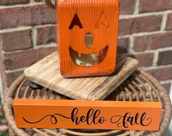 Hello Fall Sign| Hello Fall Porch Sign| Hello Fall Decor| Fall Home Decor| Hello Fall Shelf Sitter| Autumn Sign| Fall Sign|