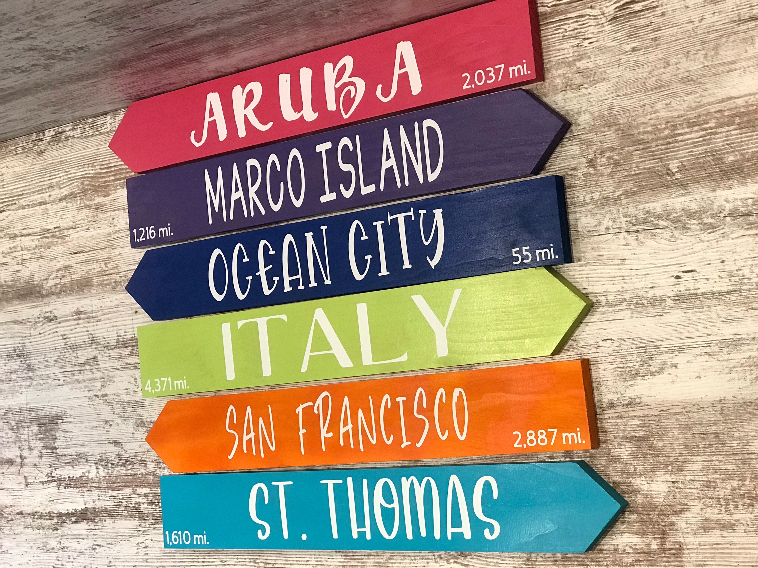 Arrow Signs, Directional Signs, Yard Signs, Destination Signs, Patio Signs, Garden Signs, Resort Signs, Beach Signs, Vacation Signs, Colored