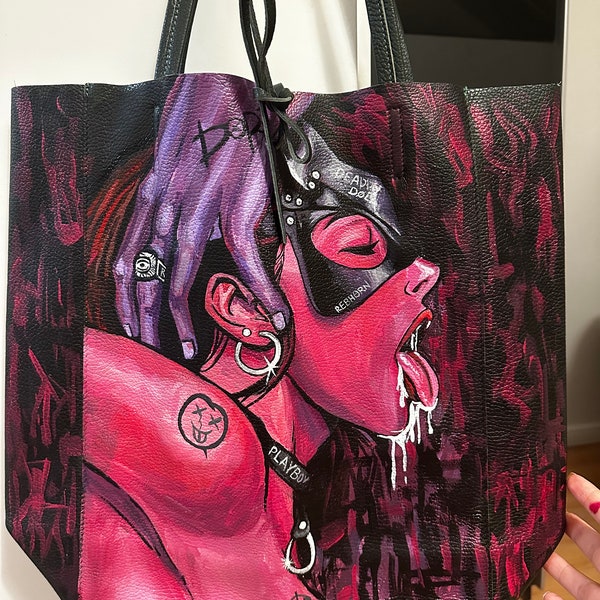 Sample.  Provocative  hand-painted leather bag